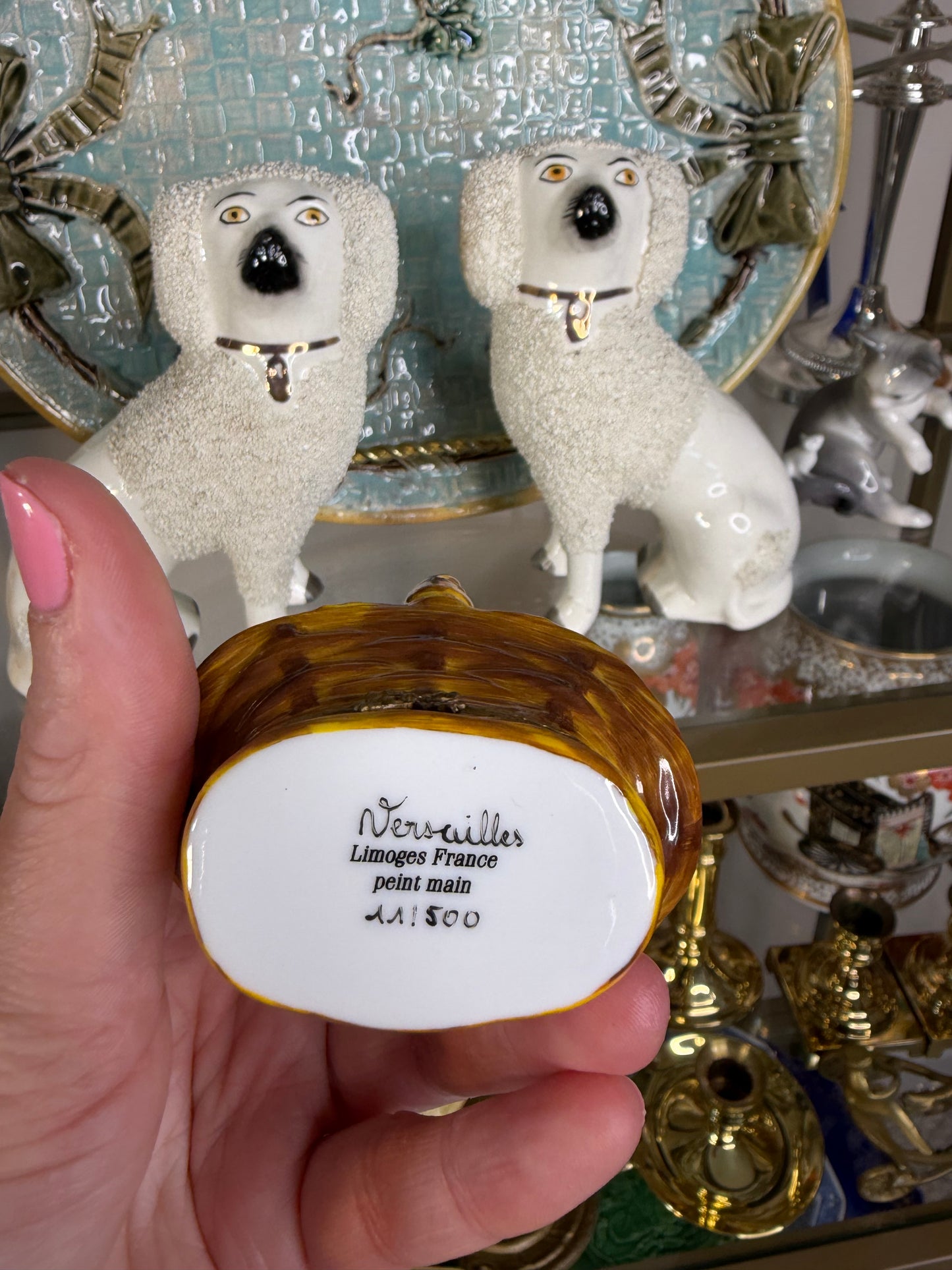Sweetest Limoges bunny in a basket with eggs trinket box!