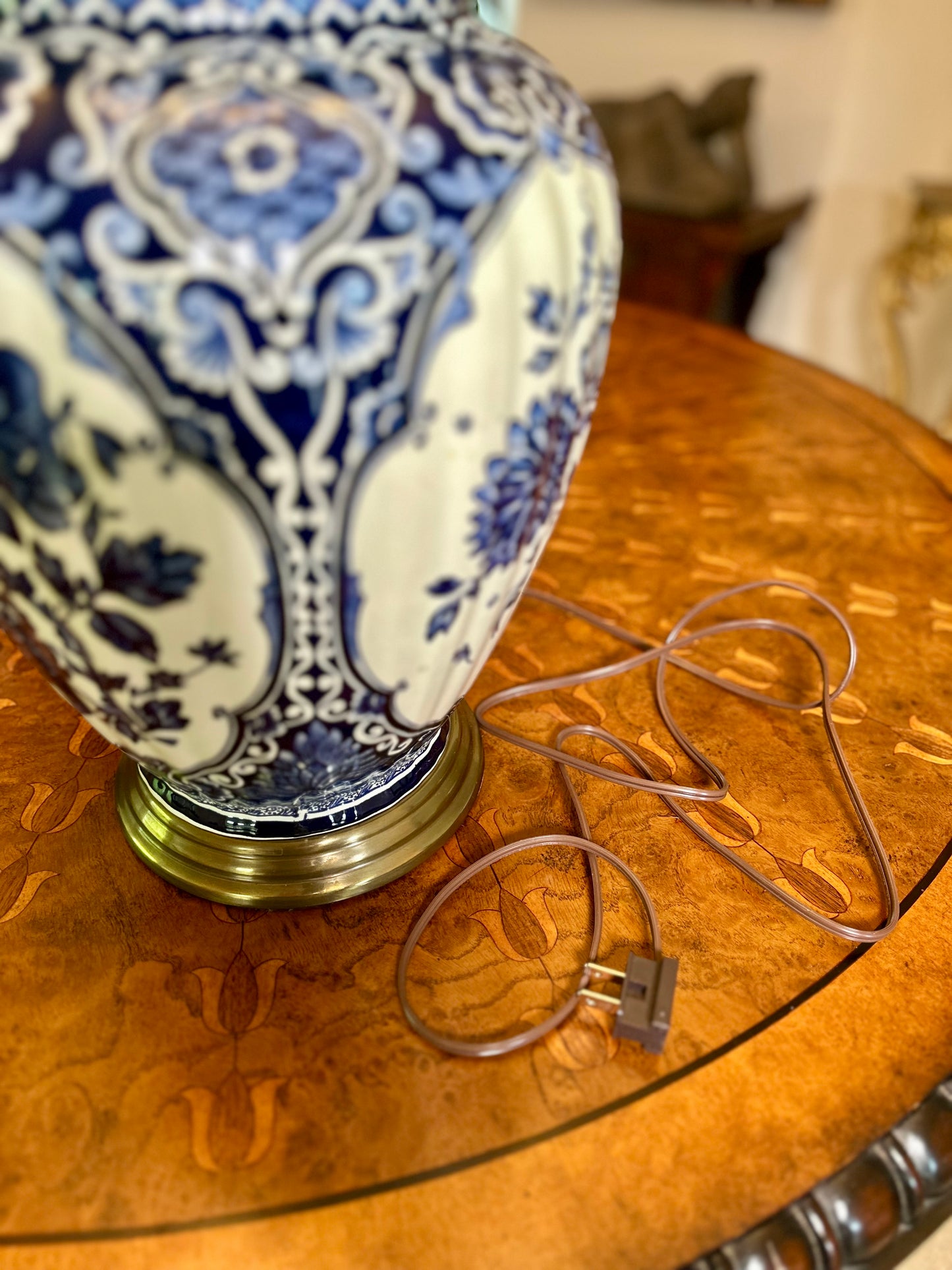 Large Blue & White Delft Style Ginger Jar Lamp — Newly Rewired, Circa Mid 20th Century