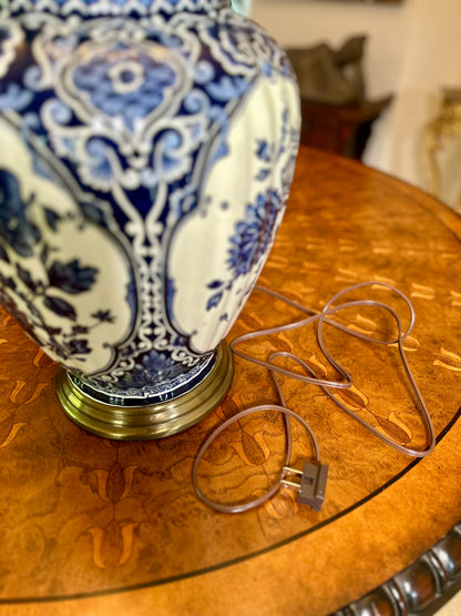Large Blue & White Delft Style Ginger Jar Lamp — Newly Rewired, Circa Mid 20th Century