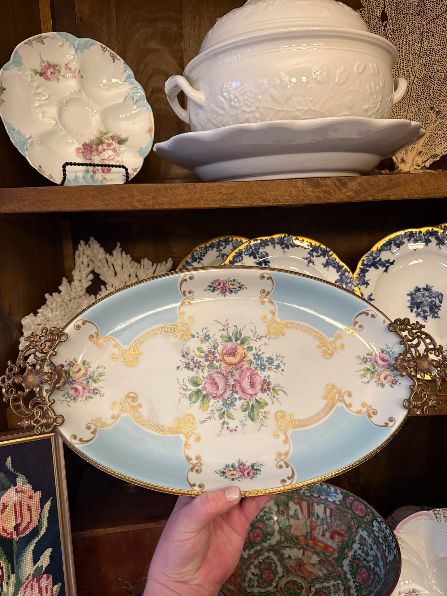 Reserved Live 5/26 for Dawn - Vintage Limoges France Hand-Decorated Floral Footed Platter