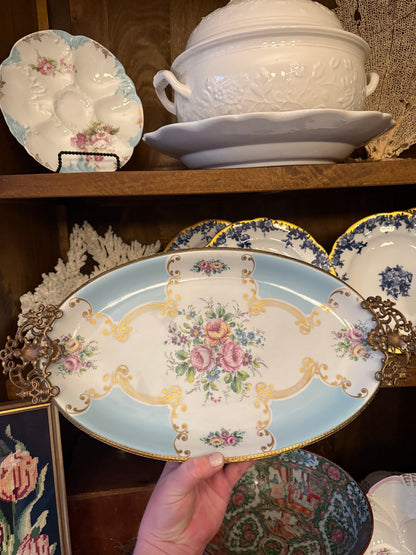 Reserved Live 5/26 for Dawn - Vintage Limoges France Hand-Decorated Floral Footed Platter