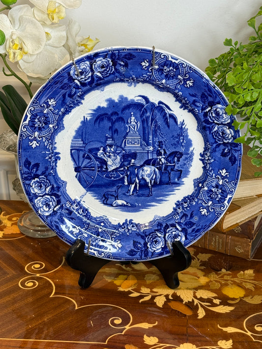 Vintage Ridgway “Spanish Festivities” Blue Transferware Plate | English Staffordshire | 10.25”