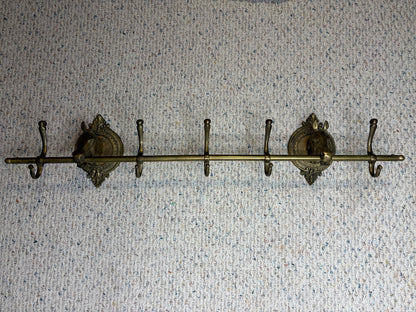 Stunning vintage brass equestrian horse rack with 5 hooks!