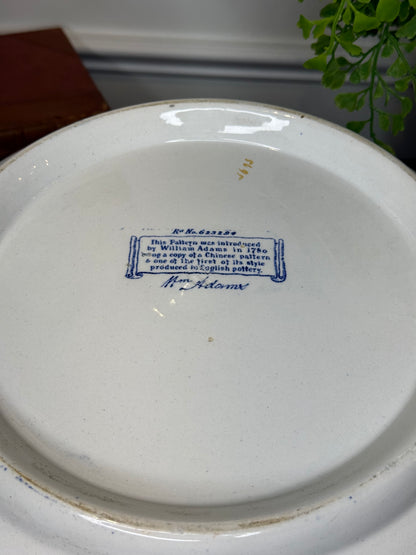 Antique Adams Chinese Bird Wash Basin | Large Blue & White English Transferware Bowl | 15”