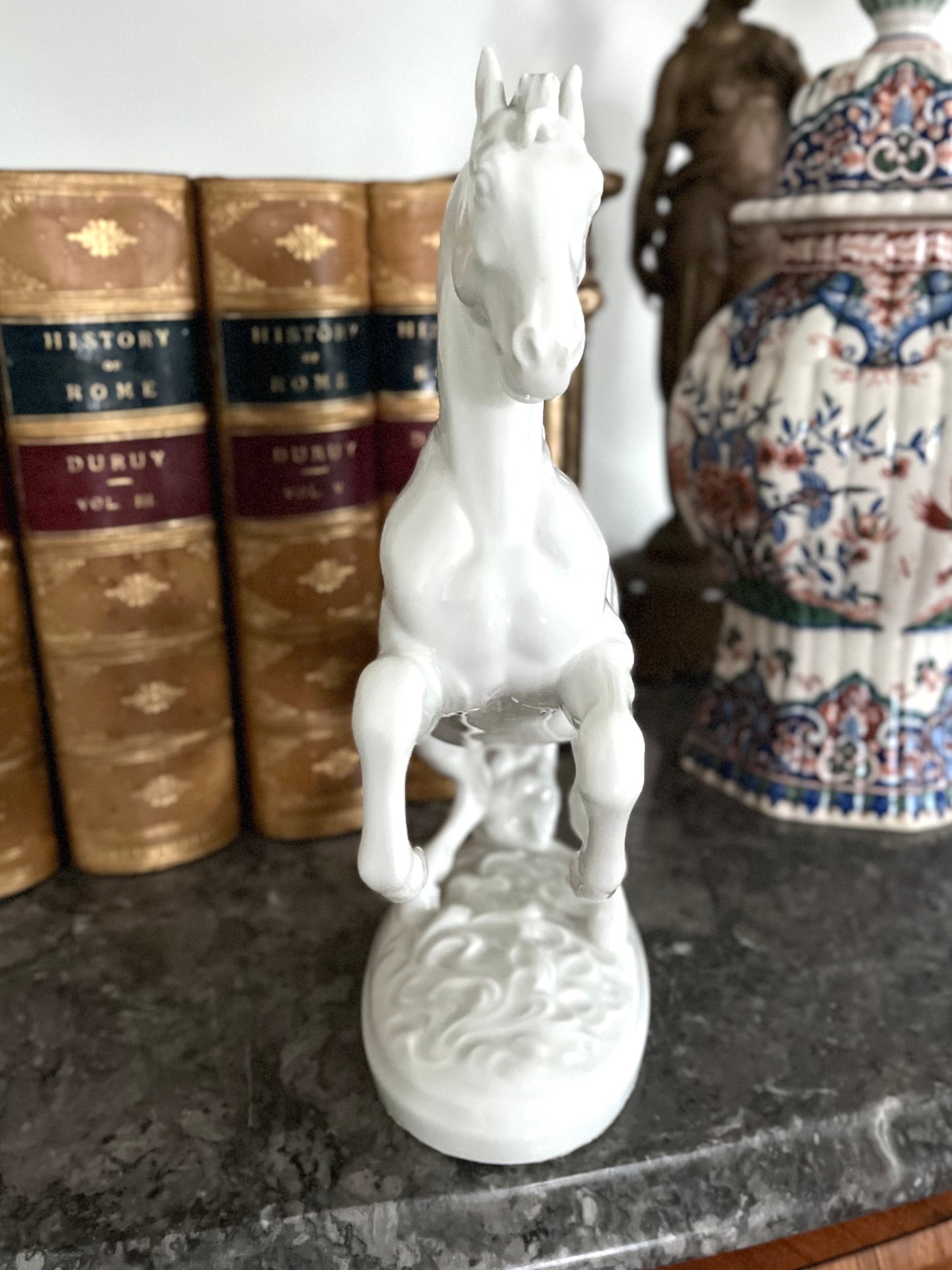 Majestic Blanc de Chine Wier Rearing Stallion Statue - Marked