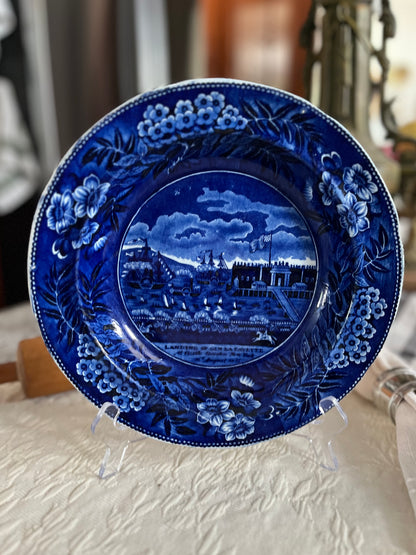 RESERVED - CGHOLL - Live 08/04 Early 1800’s Dark Historical Blue Plate - General Lafayette’s Landing - Clews Impressed Warranted Stamp - Mint Condition - Estate Collection