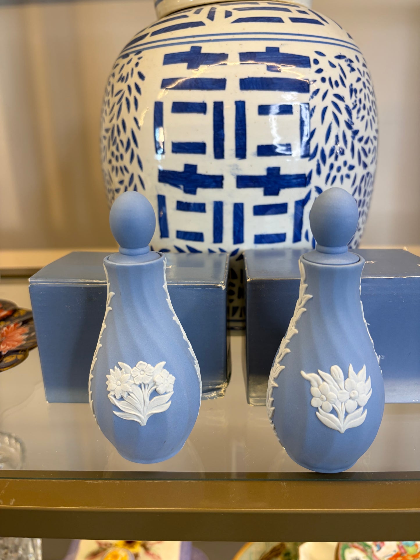 Sweetest Wedgwood mini bud vases/bottles with stoppers! Two available; sold separately!