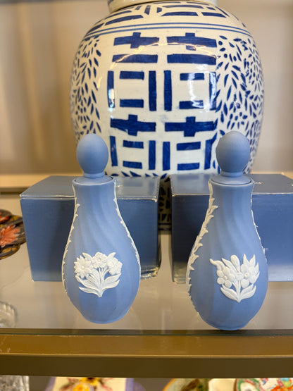 Sweetest Wedgwood mini bud vases/bottles with stoppers! Two available; sold separately!