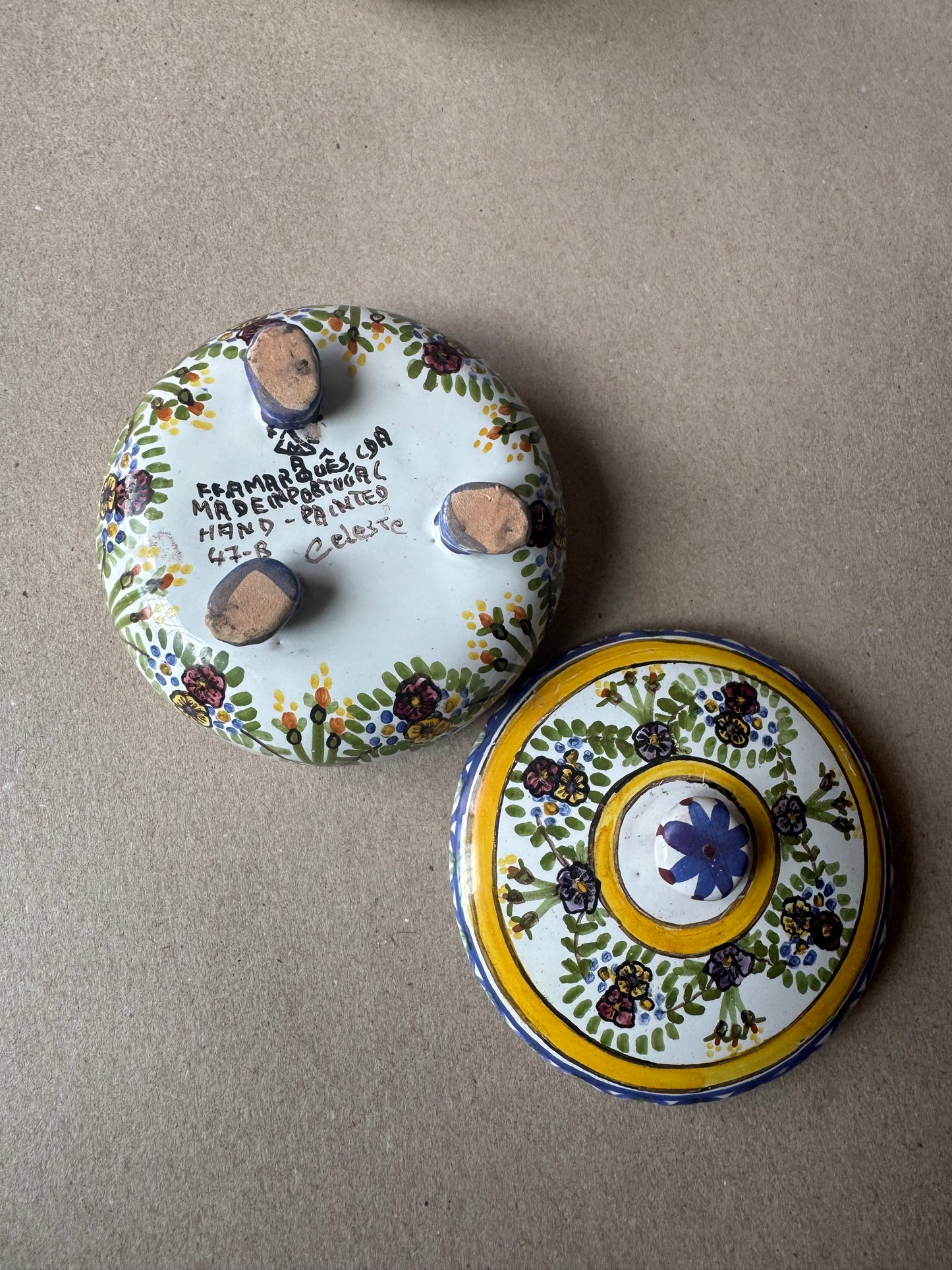 Hand-Painted Portuguese Lidded Sugar Bowl | F.F. Marques Celeste