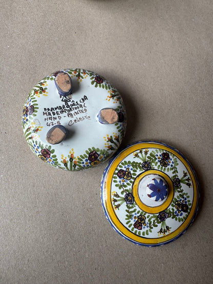 Hand-Painted Portuguese Lidded Sugar Bowl | F.F. Marques Celeste