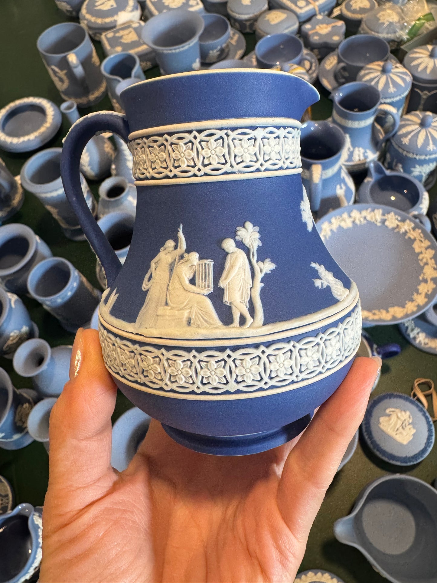 Reserved royal blue antique pitcher 4.5”