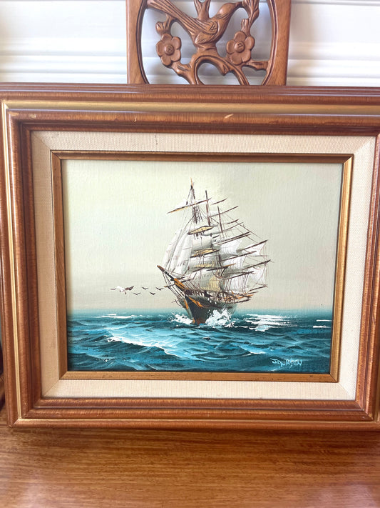 Reserved Michelle A - Vintage Hewitt Jackson Original Oil on Canvas Clipper Ship Painting circa 1970’s