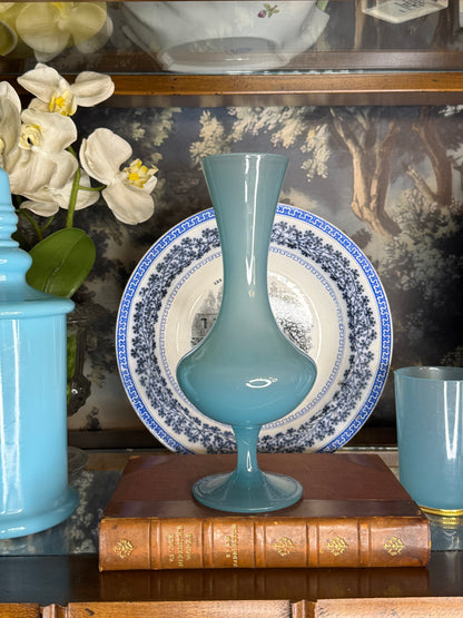 Vintage Light Blue Opaline Glass Bud Vase | 8.5”