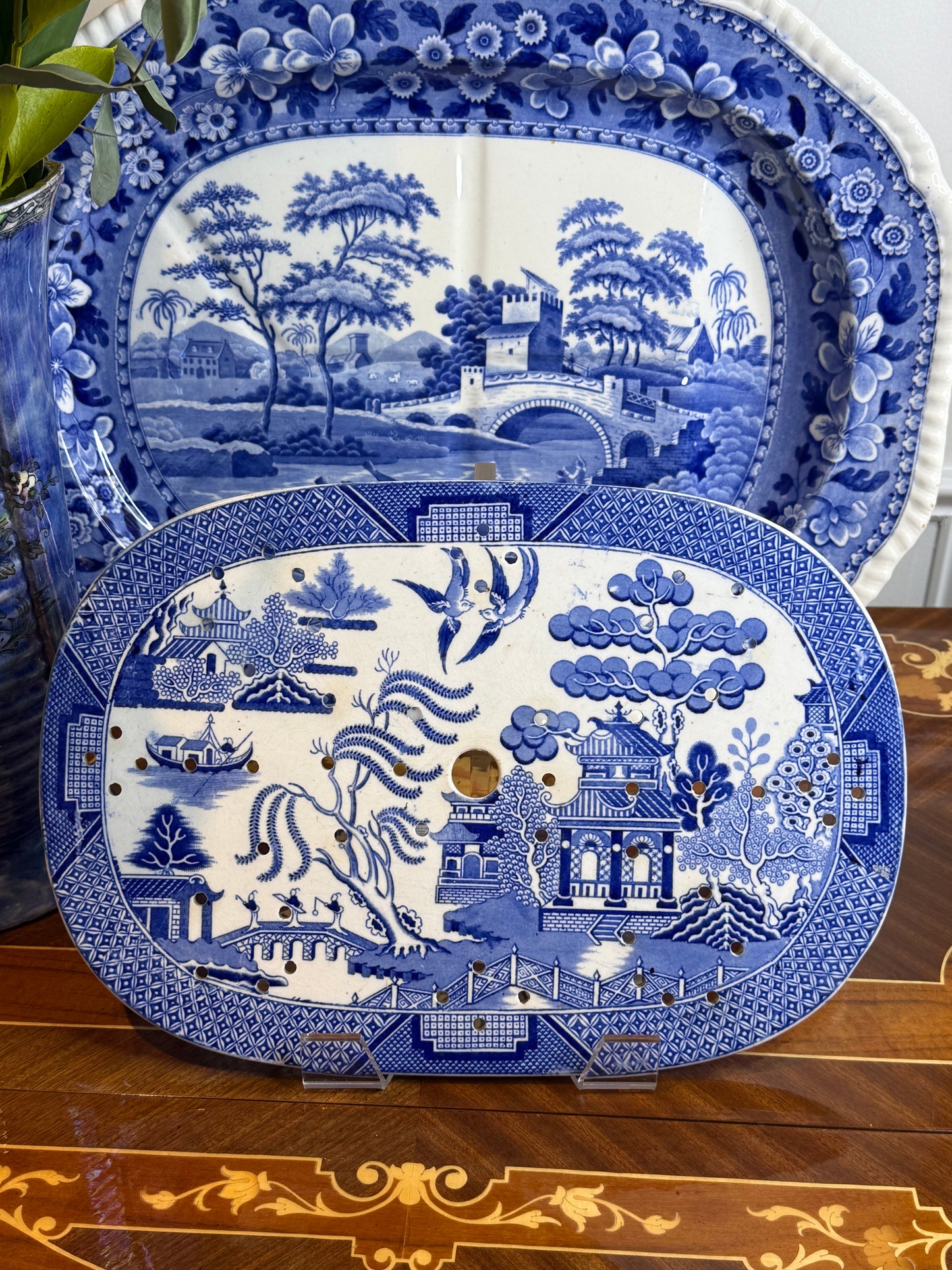 Antique English Blue Willow Pattern Drainer, 13.5” x 9.5” #DA4463