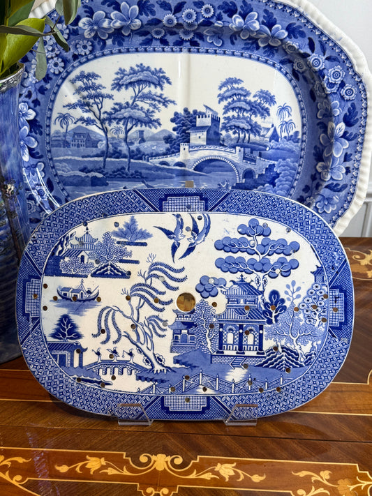 Antique English Blue Willow Pattern Drainer, 13.5” x 9.5” #DA4463