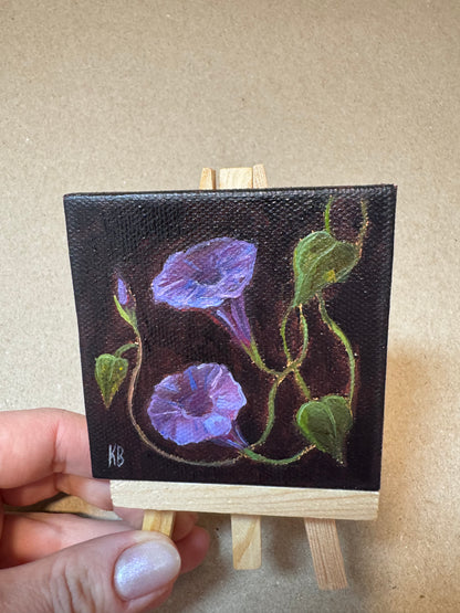 Live 06/19 mini art morning glory original oil paintings on stretched canvas 3x3”