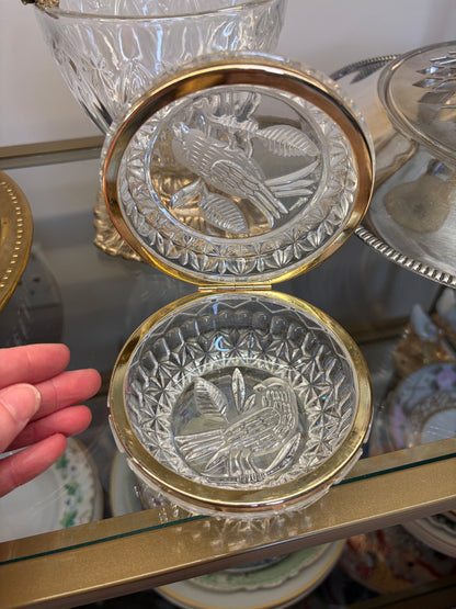 Lovely cut lead crystal bird trinket box with brass!