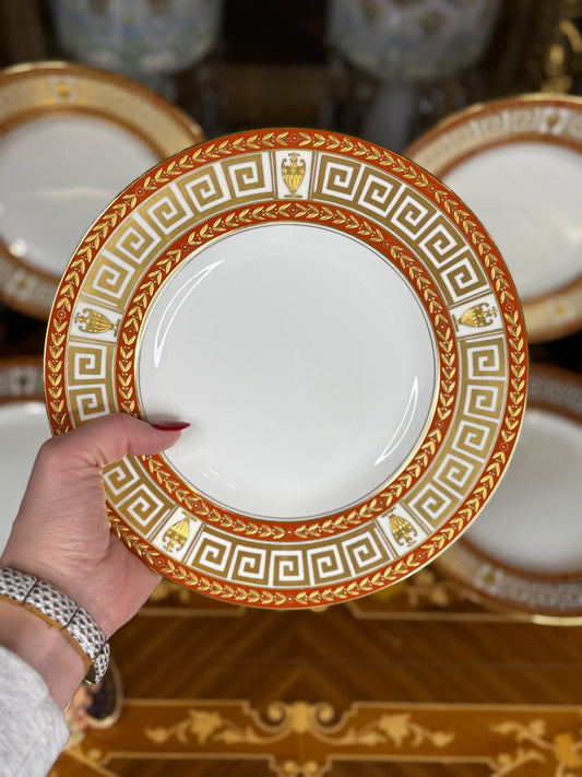 Set of (5) Minton Luncheon Plates, Early 1960s – Greek Key & Gilt, Tiffany & Co. / Henry Birks Marks, 9” Dia.