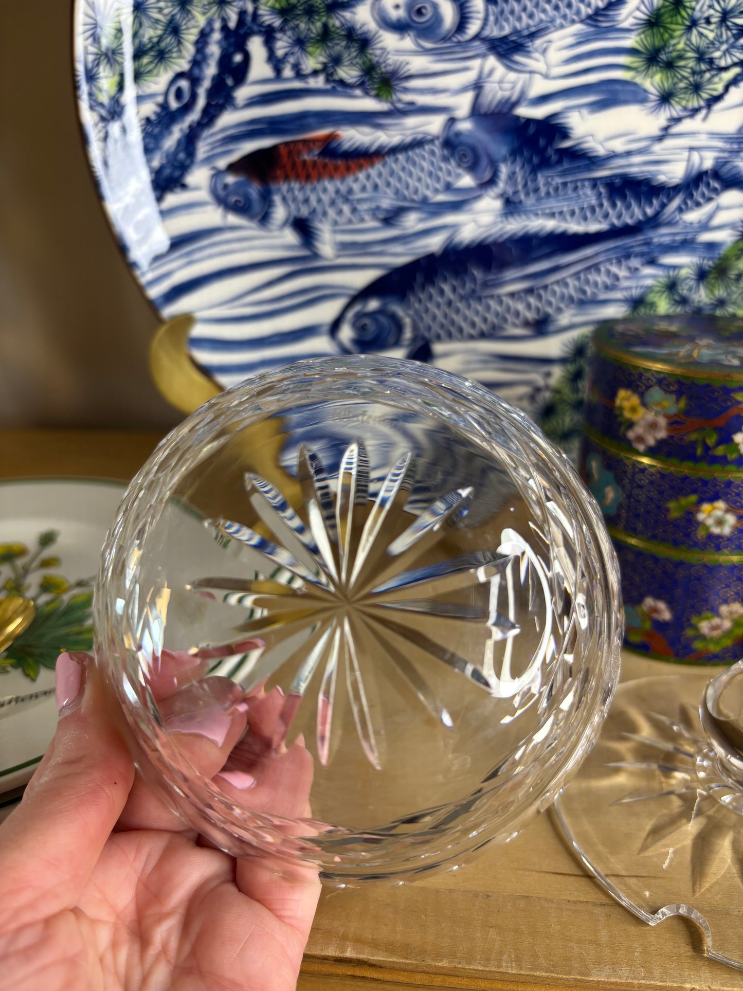 Sparkling Waterford crystal lidded condiment jar with FB Roger’s Gold Spoon!