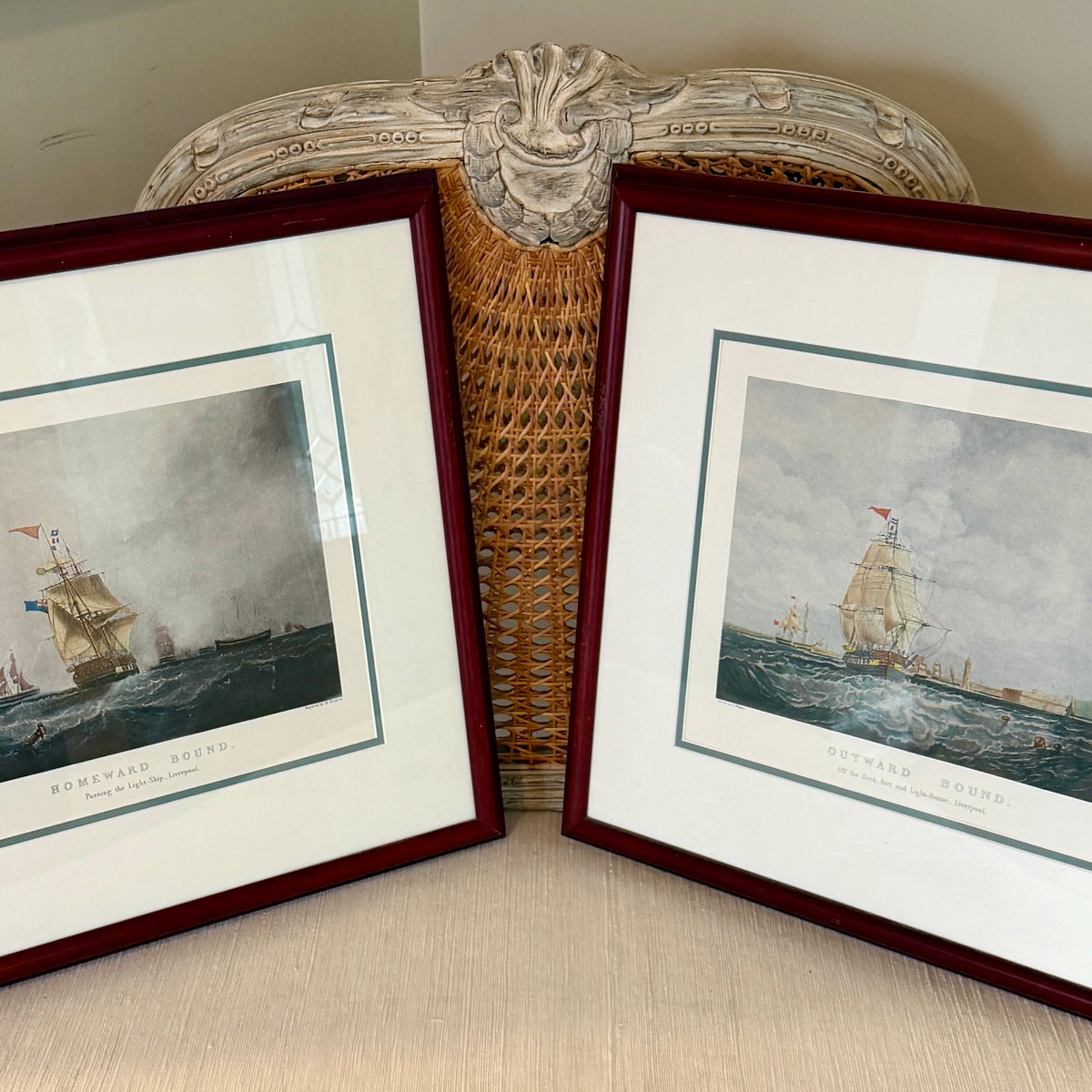 Rare Set of 2 custom antique engraving wall art named "OUTWARD & HOMEWARD BOUND" by S. Walters