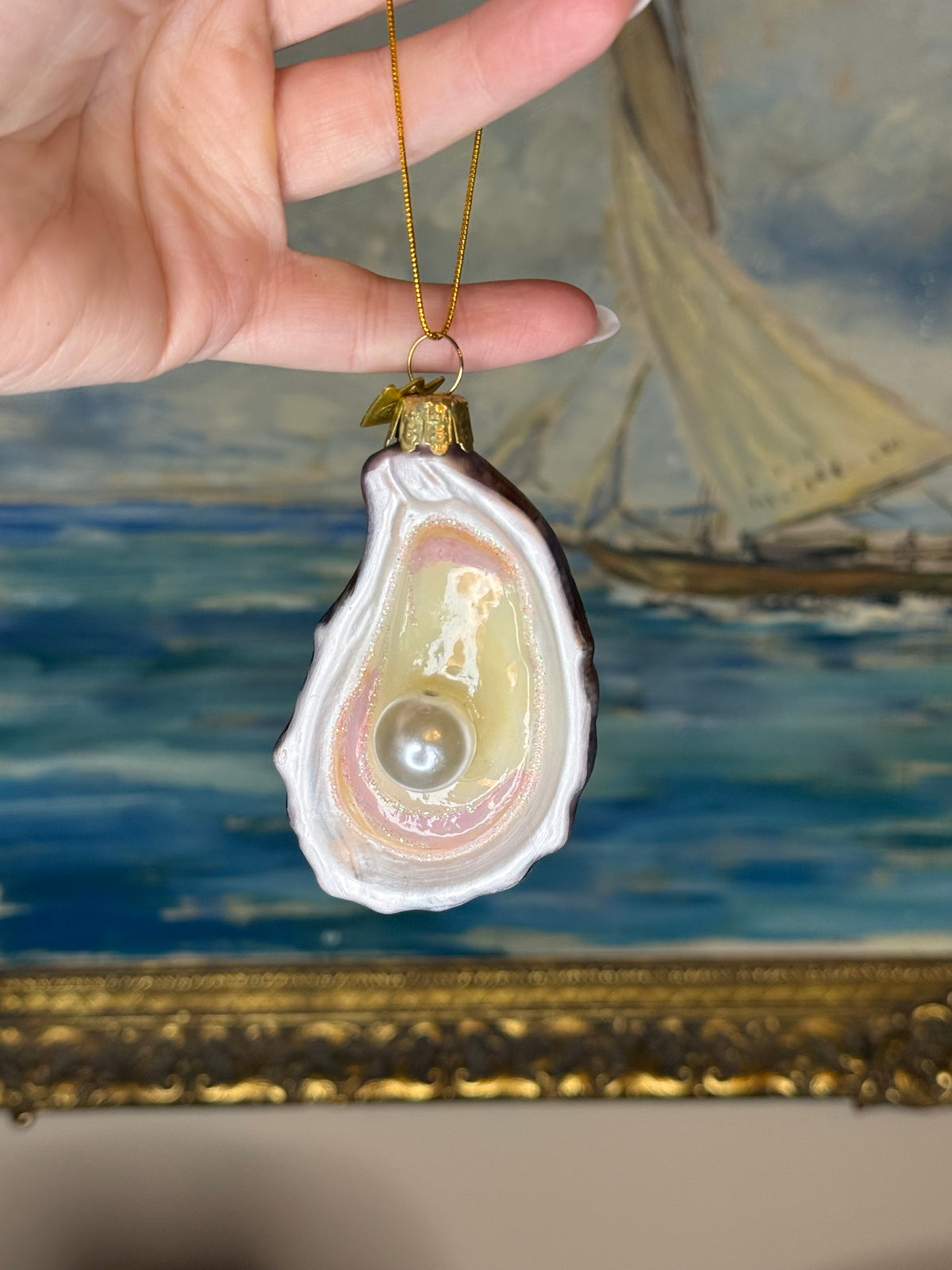 Kurt S. Adler Noble Gems™ Glass Oyster Shell with Pearl Christmas Ornament | Coastal Holiday Decor
