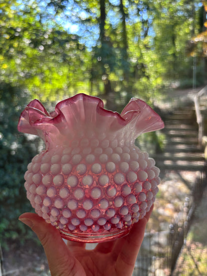 Beautiful Fenton Hobnob Cranberry Vase with ruffled edges!