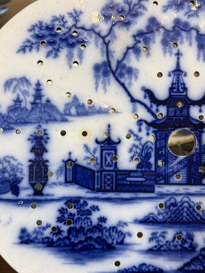 Antique 15X12"  Ridgway Flow Blue Pagoda Drainer | c.1830 | Style DA4359
