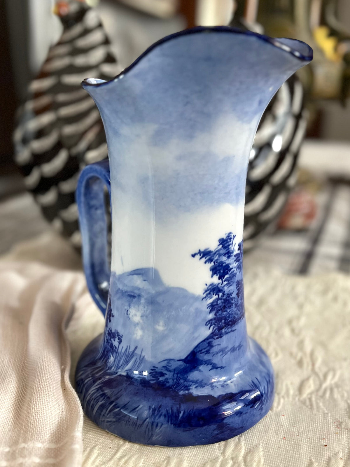 Doulton Burslem Hand-Painted Blue Jug, Portchester Castle, c.1895