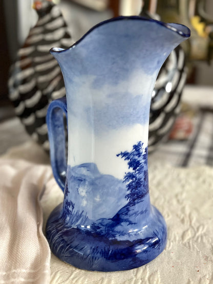 Doulton Burslem Hand-Painted Blue Jug, Portchester Castle, c.1895