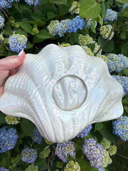Vintage Hand-made Signed Iridescent Pottery Shell
