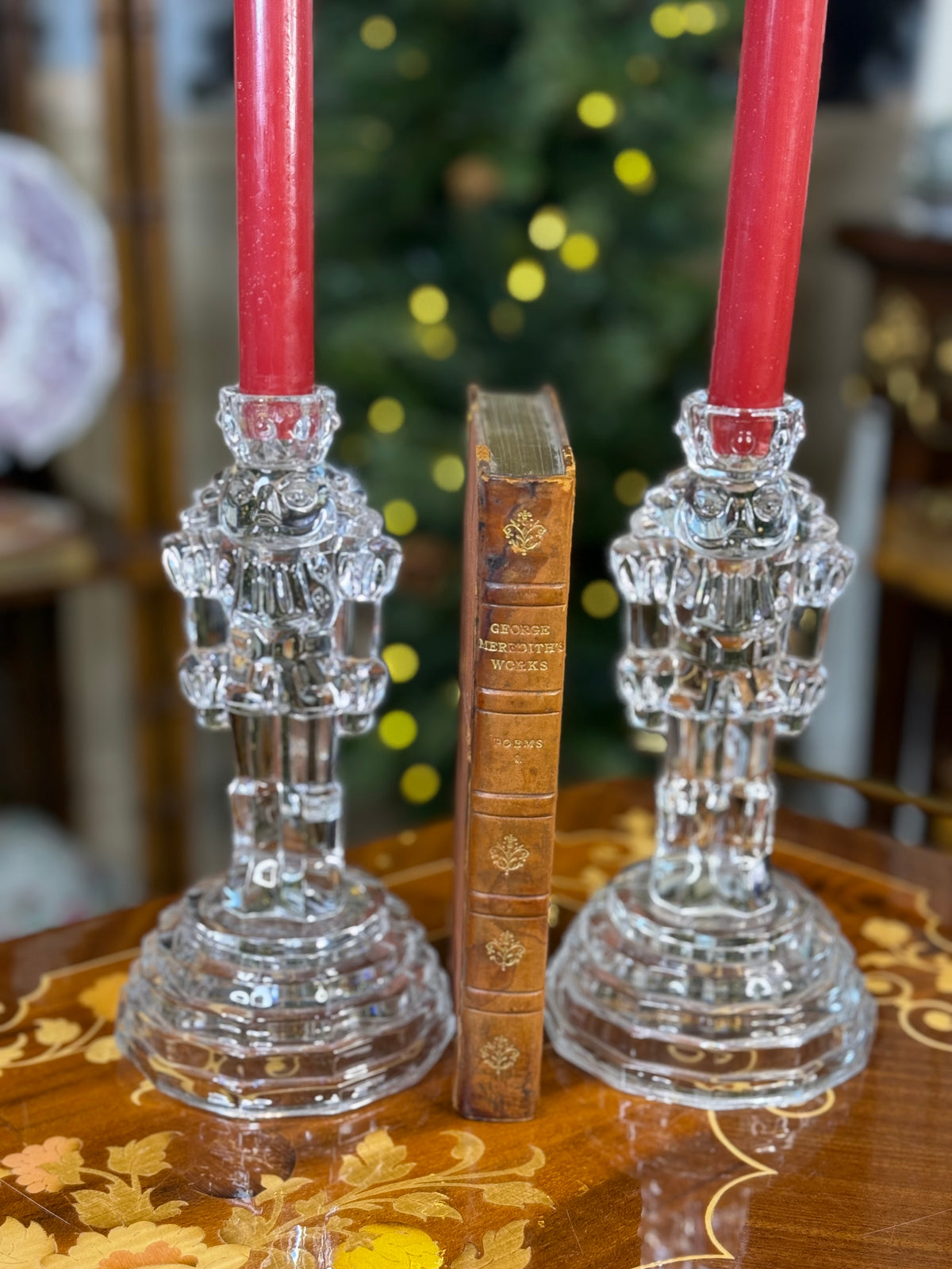 RESERVED - MIMI - Pair of Crystal Nutcracker Candlesticks | Holiday Taper Candle Holders | 8” H