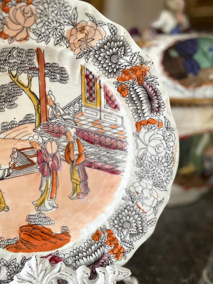 19th C. English Ironstone Chinoiserie Plate — Scalloped Rim, Continental-Style Crossed Mark” Early 1800’s Attributed to Mason’s