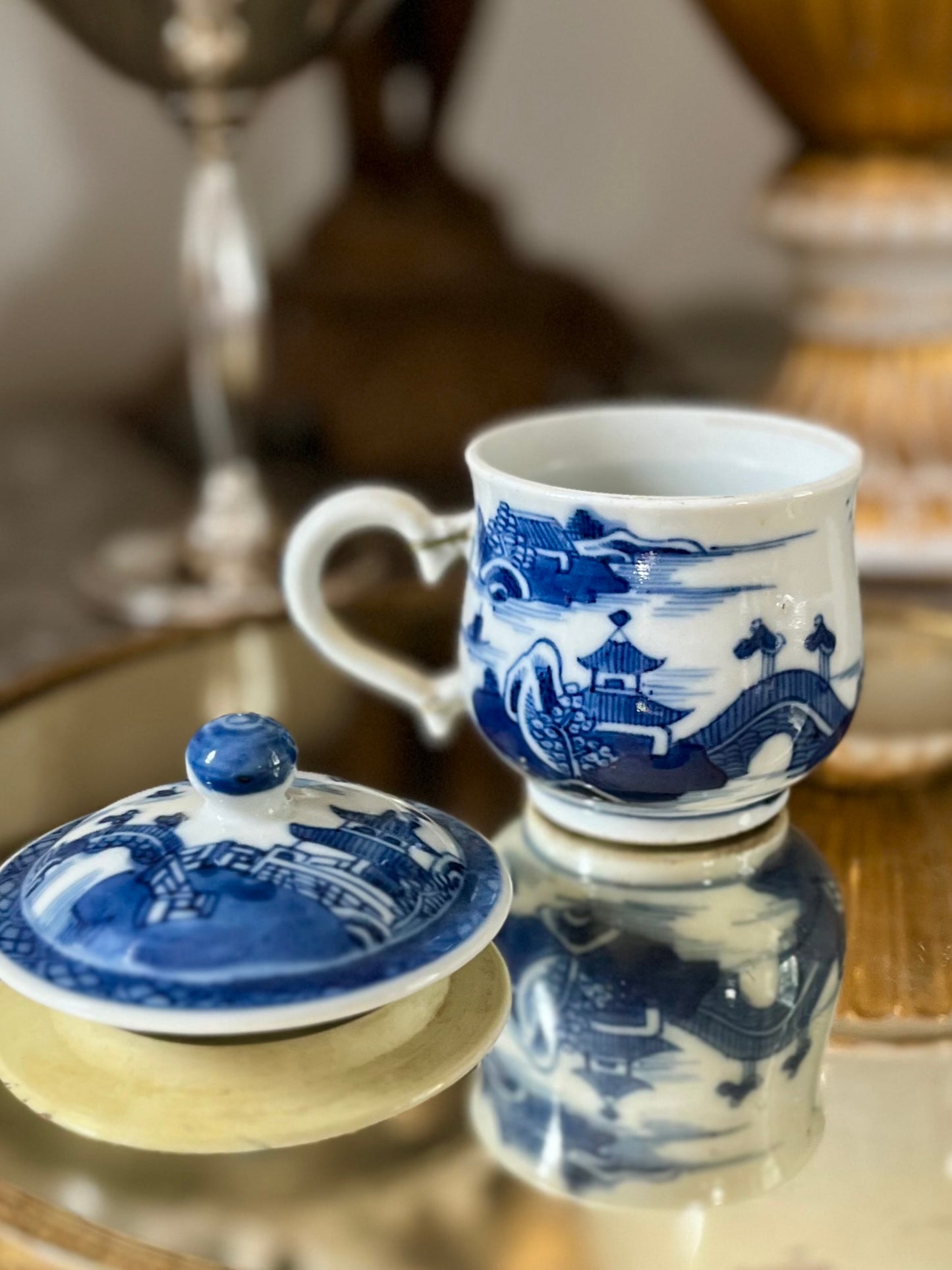 Antique Chinese Blue And White Syllabub / Crème Pot with Lid | Historic Staple Repair