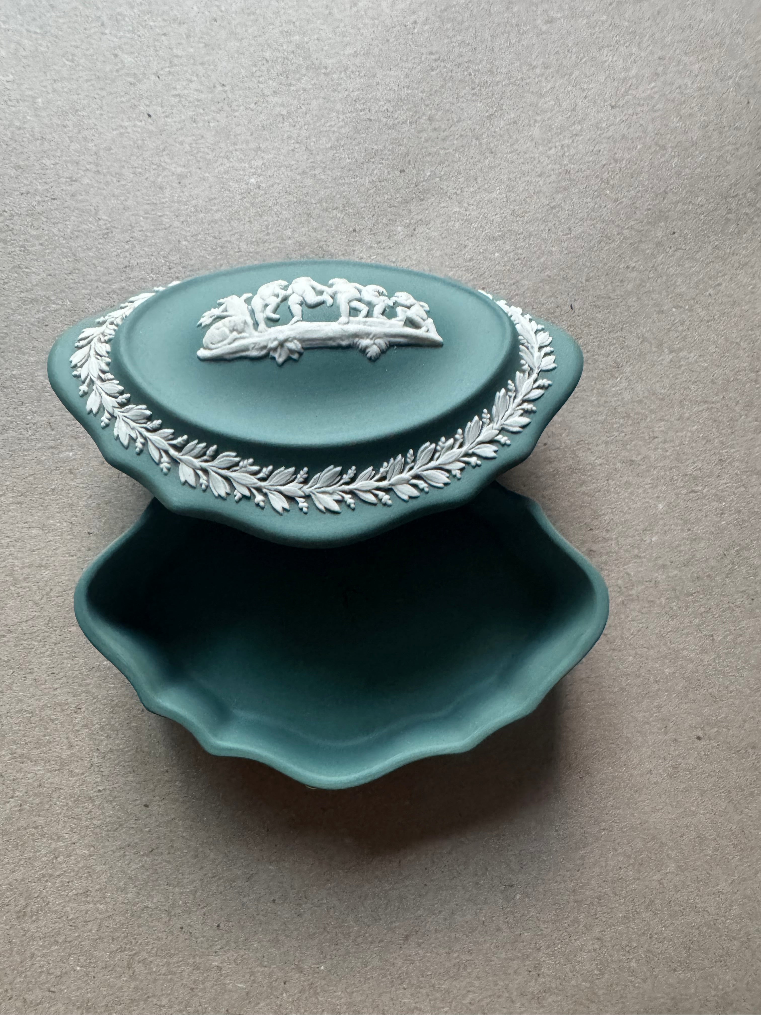 Cherub oval teal trinket box Wedgwood 4.5x3.5x1.5” – Lillian Grey