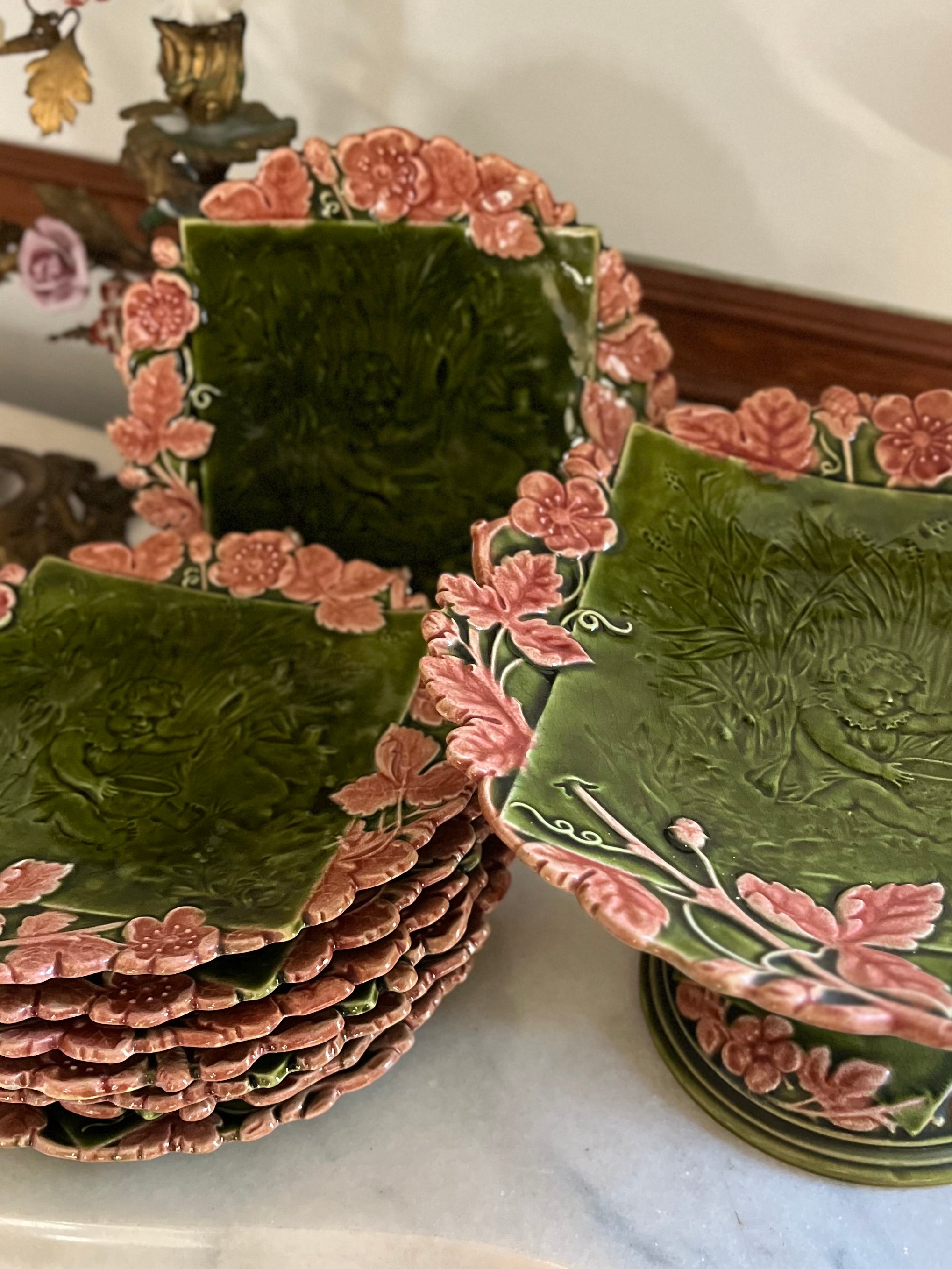 Rare Majolica Set - Antique Schütz Cilli Continental Dessert