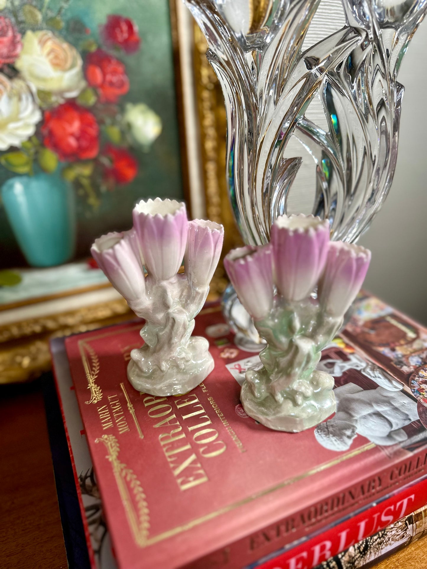 Vintage CZECH Porcelain Mini Tulip Finger Vases - Circa 1930's
