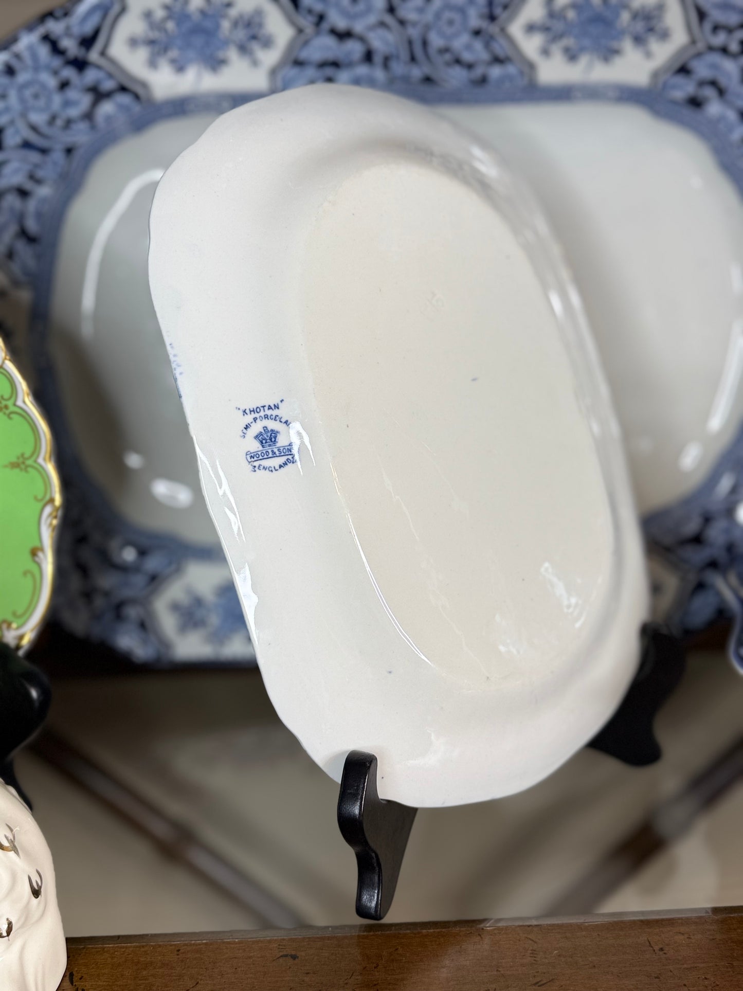 Vintage Wood & Sons “Khotan” Blue & White Transferware Serving Set – Large 18” Platter & Covered Dish, England
