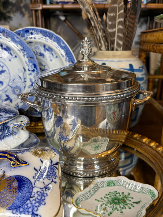 Antique E. G. Webster & Son Silver Plate Vacuum-Insulated Ice Bucket / Wine Cooler with Lid | c.1900–1928 | 11” W × 10” H