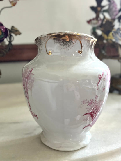 ⚜️Reserved Live 09/08 Prettiest Antique Raspberry/Pink English Transferware Vase 19th Century