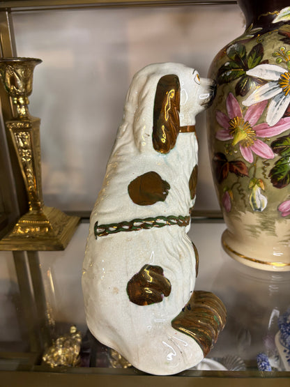 Stunning antique Staffordshire spaniel mantel dogs with lustre decoration pair!