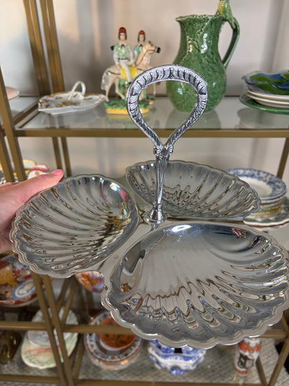 Irvinware shell divided serving dish with handle!