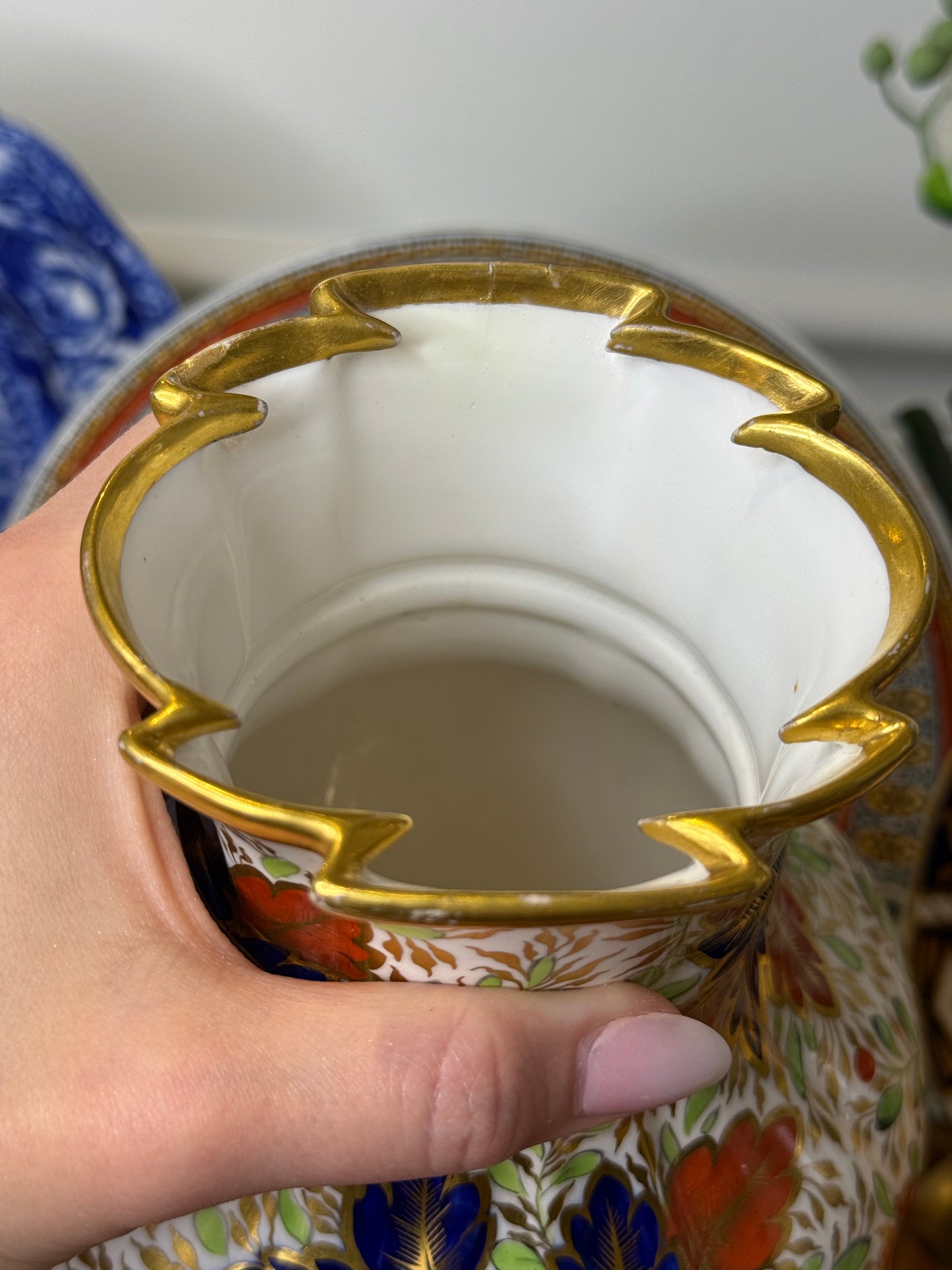 Antique Copeland Spode “Imari Style” Porcelain Vase | England | Hand-Decorated Gilt Floral Vase | 10.5”H | Restored