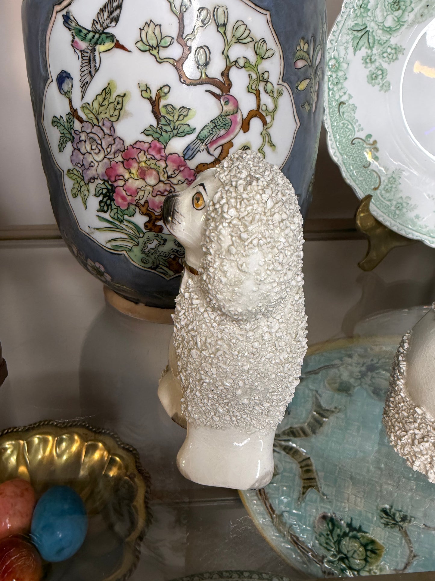 Antique Staffordshire confetti poodle with red mouth!