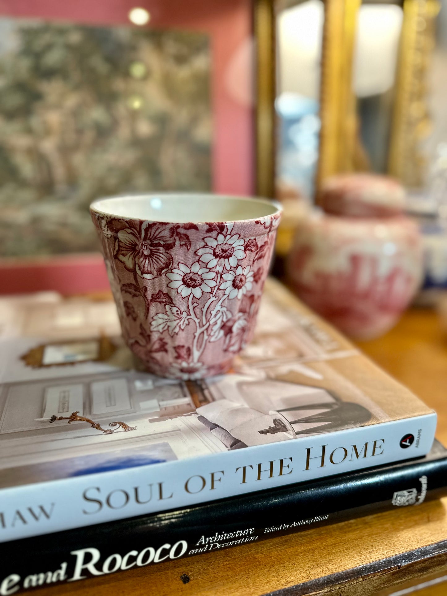 Antique James Kent Pink Floral Transferware Ironstone Cachepot, 4”