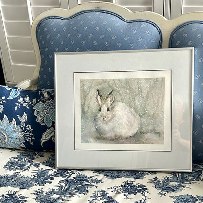 Delightful bunny rabbit signed watercolor custom framed wall art 21 x 18
