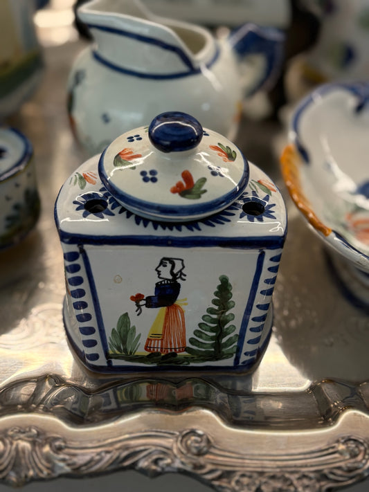 WCCR Charitable Item #112 | HB Quimper France Faience Single Inkwell | Hand-Painted French Pottery