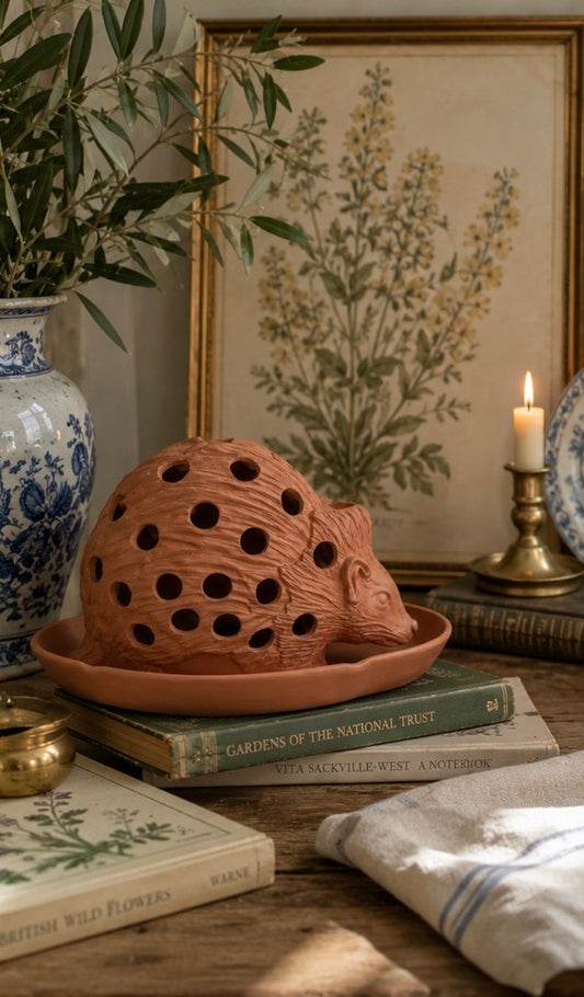 Rare Wedgwood Hedgehog Bulb Pot in Terracotta | Iconic Jasperware Garden Design with Original Tray