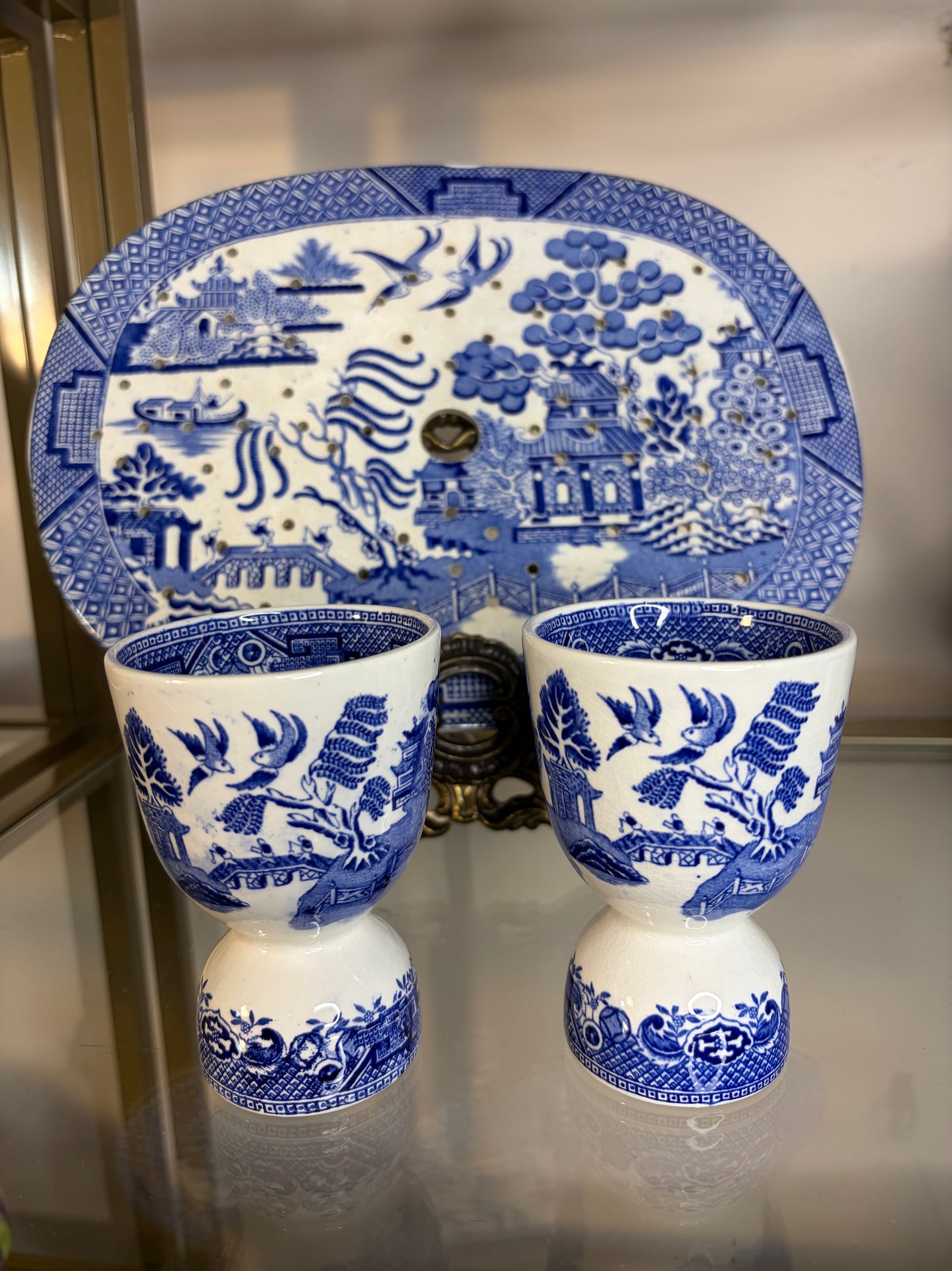 Vintage Blue Willow egg cups pair!