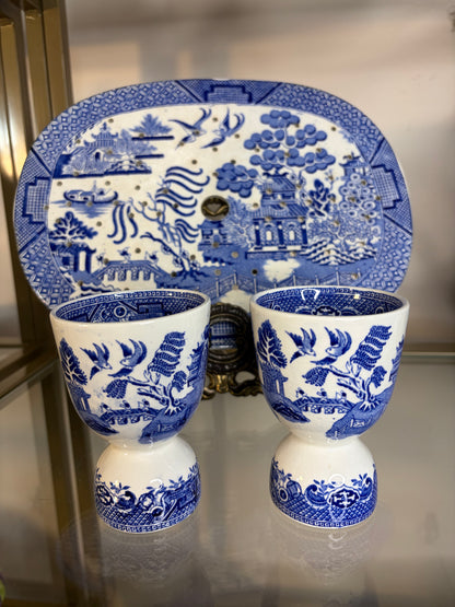 Vintage Blue Willow egg cups pair!
