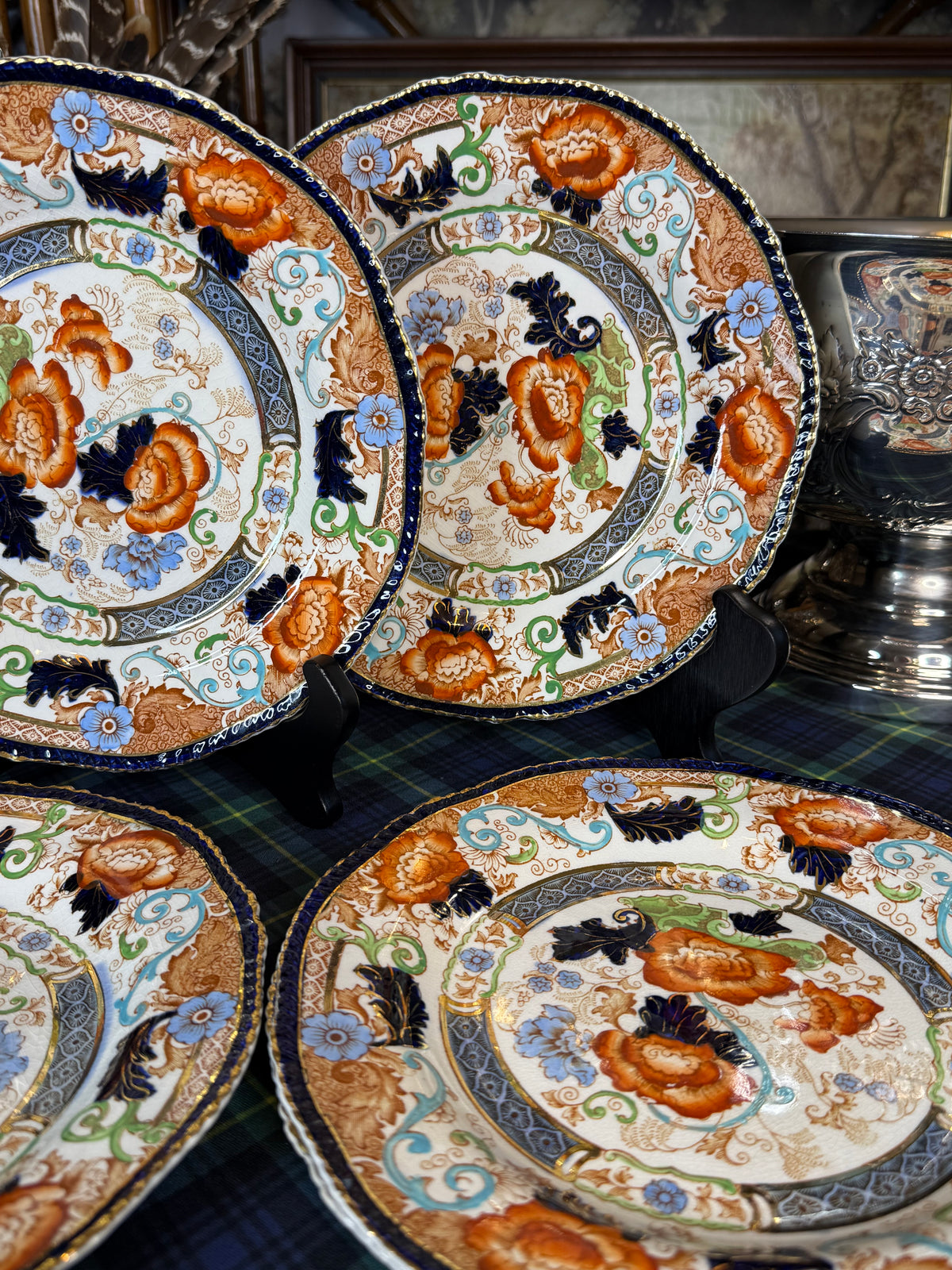Antique Wood & Sons Verona Imari Luncheon Plates, Set of 5 | England c.1920s | 9”D
